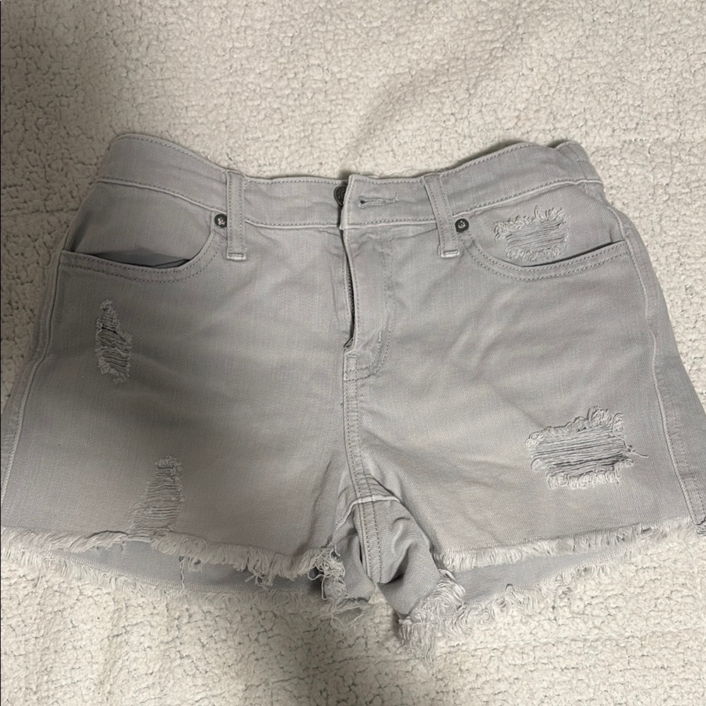 Women's Gray Distressed Denim Shorts